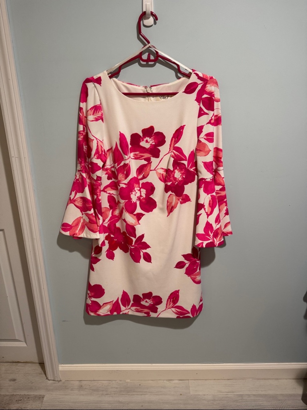 Eliza J Cream Mini Dress with Hot Pink Floral Print